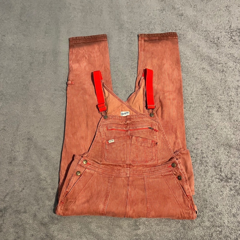 Duluth Trading Co Heirloom Gardening Bib Overalls Red Pinstripe Womens 32x30